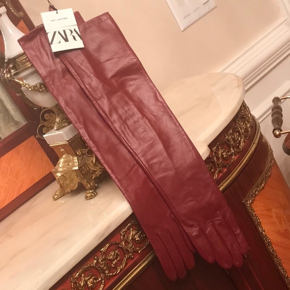 Zara 100% genuine leather red long opera gloves - Picture 10 of 11